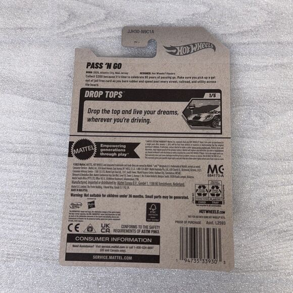 2x 2026 Hot Wheels 90 YEARS MONOPOLY PASS'N GO Drop Top 5/250 New on Card - Picture 3 of 6